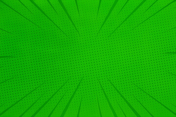 Green Pop Art Style Background With Rays and Halftone Pattern