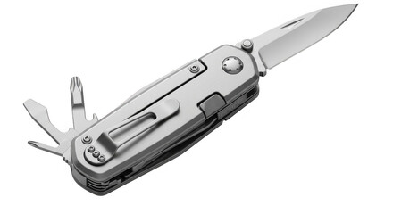 Fototapeta premium Versatile Stainless Steel Pocket Multi-Tool Knife with Integrated Screwdriver Bits and Clip for Everyday Carry Convenience and Outdoor Adventures