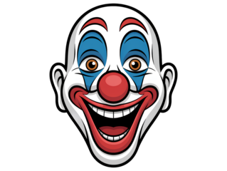Cheerful clown face with red nose and wide smile happy isolated on a transparent background
