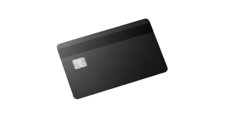 Black credit card with chip and magnetic stripe isolated on a black background representing digital payment and financial transactions