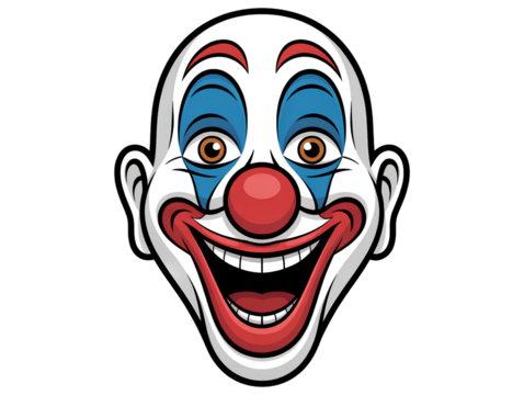 Cheerful clown face with red nose and wide smile happy isolated on a transparent background