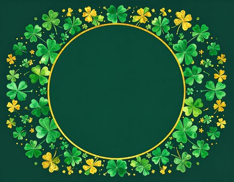 Round clover frame on dark green background