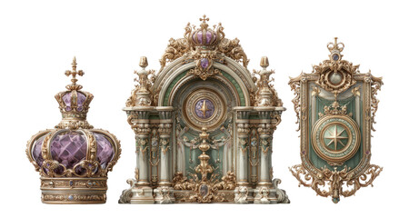 Fototapeta premium Ornate Crown and Decorative Clock with Intricate Design Elements