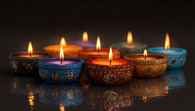 illustation of Diwali festival of lights tradition Dya oil lamps against dark ackground
