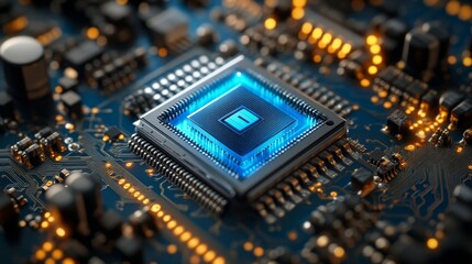 Fototapeta premium Endpoint Security concept illustrated with a blue microchip and lock symbol representing the advanced measures taken to safeguard digital data against potential cyber threats, Generative AI