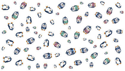 Fototapeta premium Penguin Cartoon Random Pattern Vector