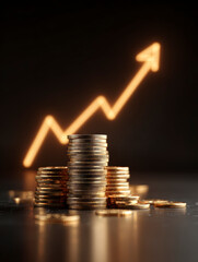 Stacks of Gold Coins with Growth Arrow &ndash; AI Generative