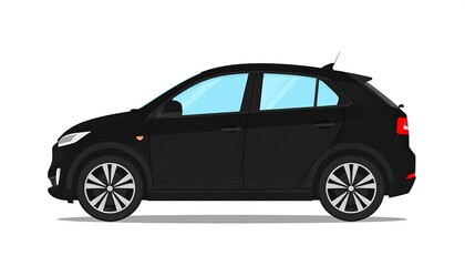 Naklejka premium Side view of a black hatchback car, clean lines, simple design