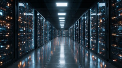 Modern high-tech data center operations and futuristic server room infrastructure