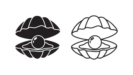 Oyster shell with pearl outline style