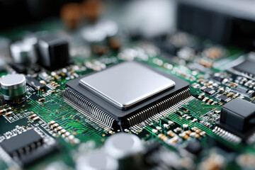 Obraz premium The power of modern AI engines. AI central core processing and transferring data between different units