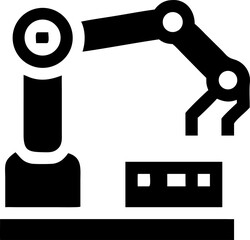 Industrial robotic arm icon with a clean modern factory aesthetic