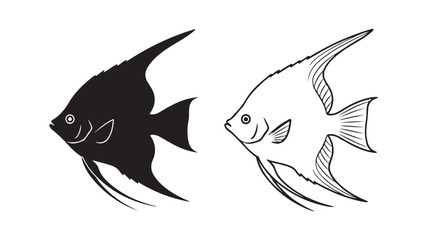 Angel fish pair outline style with transparent background