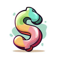 Artistic dollar icon with bold colors. 3D dollar sign in colorful cartoon style