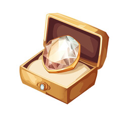 Precious jewel in elegant case vector. Expensive gem in golden box cartoon