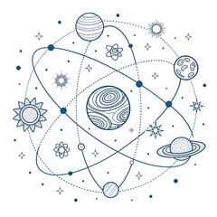 outer space concept single line draw design vector