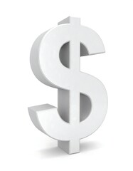White 3D Dollar Sign, Isolated Background