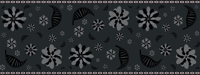 Stylish carpet runner with dark graphite background and floral pattern. Perfect for luxury branding, modern web layouts, and package design. Horizontal. EPS10. 