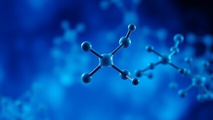 Abstract molecular structure illustration with intricate patterns on a blue background.