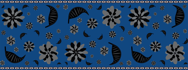 Decorative carpet runner with deep blue background and elegant floral details. Perfect for luxury packaging, website backgrounds, and textile projects. Horizontal. EPS10