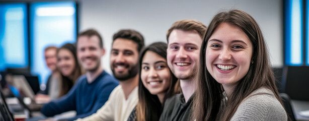 The photo group portrays professional colleagues engaged in teamwork, emphasizing collaboration, problem solving, and business synergy.