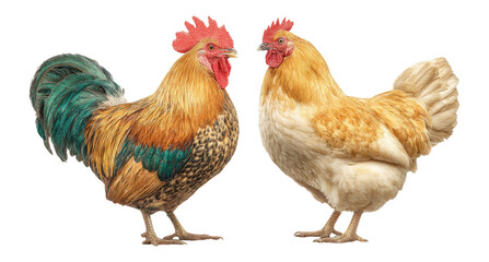Two Colorful Roosters Isolated on Transparent Background