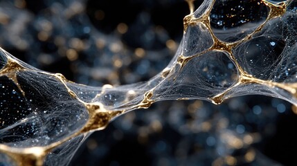 Intricate golden web-like structure against a dark background