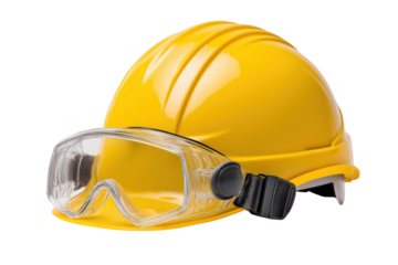 Protective hard hat and safety goggles for construction and industrial work essential safety gear transparent background