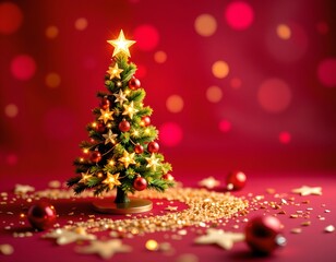 Festive Decorated Christmas Tree with Gold Lights and Ornaments