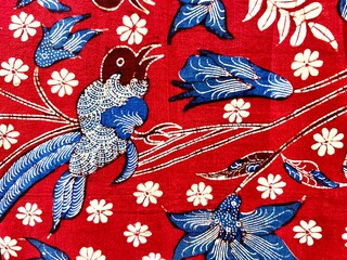 Beautiful traditional Indonesian batik fabric with abstract, floral, leaf and bird motifs from Solo, Indonesia. For textiles, cotton fabrics, covers, wallpaper, printing, cards, scrapbooking