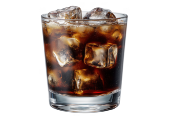Refreshing glass of cola with ice cubes perfect for a hot day or social gathering transparent background