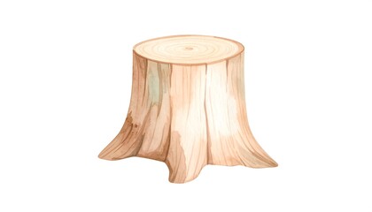 Watercolor Tree Stump Illustration, White Background