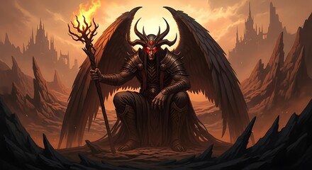 Powerful Demon Lord, Seated, Holding Staff.
