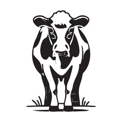 Black and white cow vector illustration - farm animal graphic eps silhouette