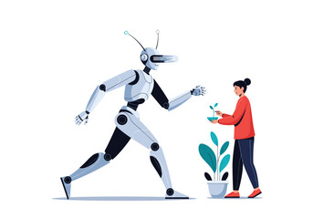 Obraz premium Artificial intelligence assisting human efforts in sustainable green growth initiatives promoting environmental stewardship