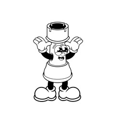 Retro character design of cheerful chess rook outline