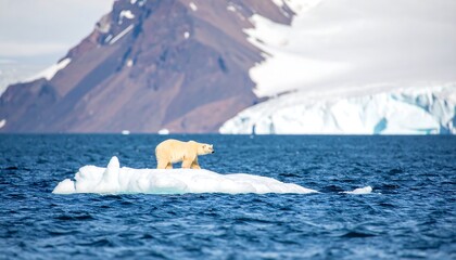 Polar Bear on Melting Iceberg Amidst Climate Change Crisis.