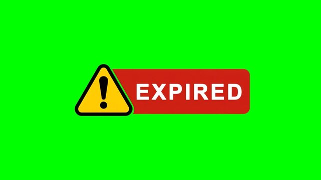 Animated &ldquo;Expired&rdquo; text on a green screen background, notifying viewers of outdated, invalid, or unusable items