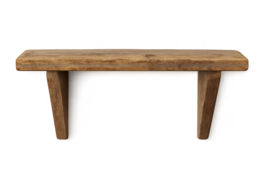 Empty wooden shelf floating on transparent background