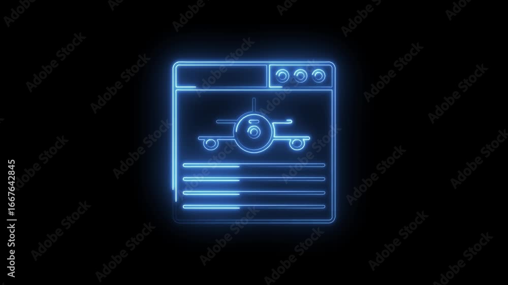 Aufkleber blue neon airplane icon displayed on digital screen interface with loading bars and control