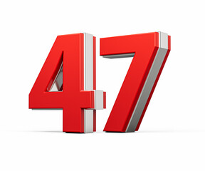 Fototapeta premium Bold Vibrant Red Number Forty seven Number 47 With Metallic On White Background 3D Illustration