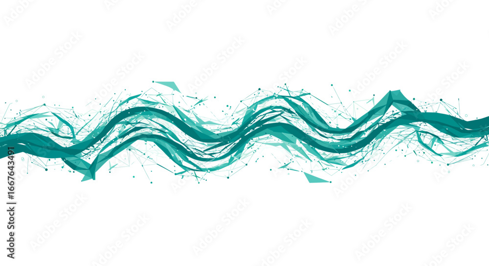 Poster abstract geometric wave design with connecting lines and dots on white background