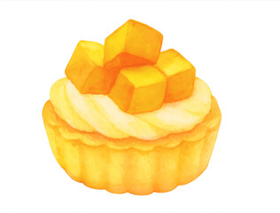 Mango tart watercolor illustration PNG transparent background isolated