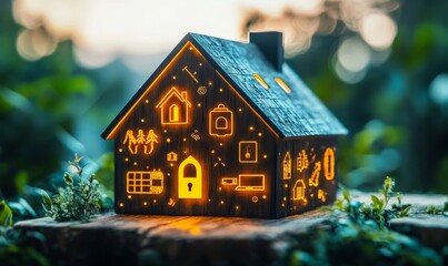 Representation of home insurance and security, featuring symbols of protection for residential property. This visual reflects the security industrys focus on providing peace of mind, Generative AI
