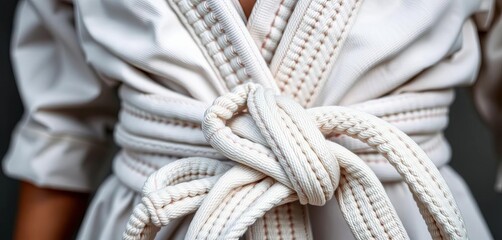 Close-up of a tied martial arts belt, showing its texture and stitching,  texture,  tradition