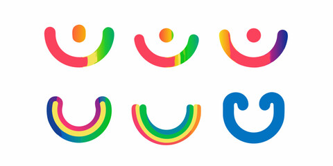 Colorful Abstract Smile Icons with Rainbow Gradient and Solid Blue Design