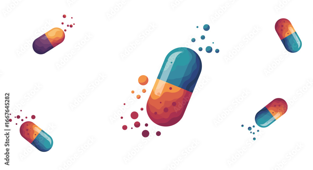 Poster colorful capsule pattern with gradient effect on white background