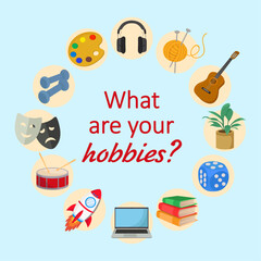 Hobby frame Afterschool activity Music sport theatre painting gaming flat illustrations