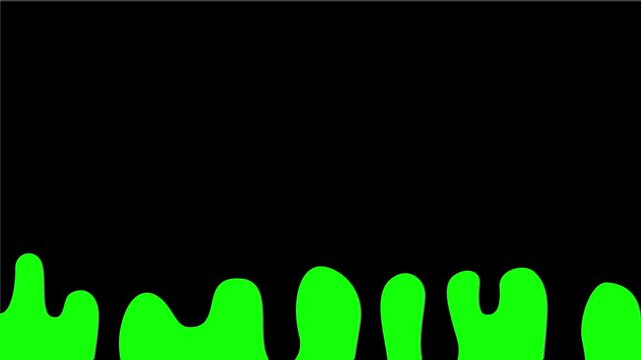 Black liquid dripping animation on green screen background. Ink flowing down transition template. Chroma key for composite and presentation.