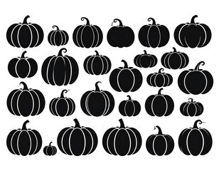 Black silhouettes of various pumpkins